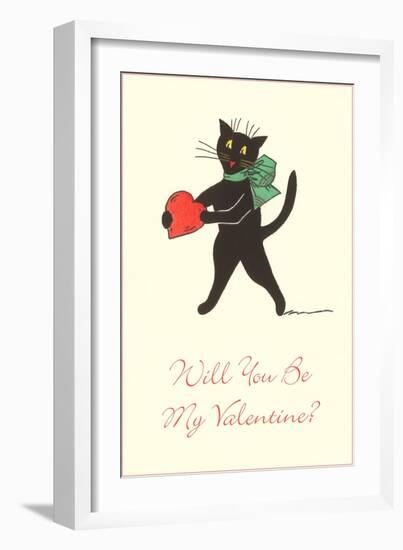 Black Cat with Heart-null-Framed Art Print