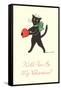 Black Cat with Heart-null-Framed Stretched Canvas