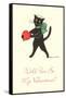 Black Cat with Heart-null-Framed Stretched Canvas