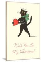 Black Cat with Heart-null-Stretched Canvas