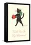 Black Cat with Heart-null-Framed Stretched Canvas