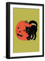 Black Cat with Jack-O-Lantern-null-Framed Art Print