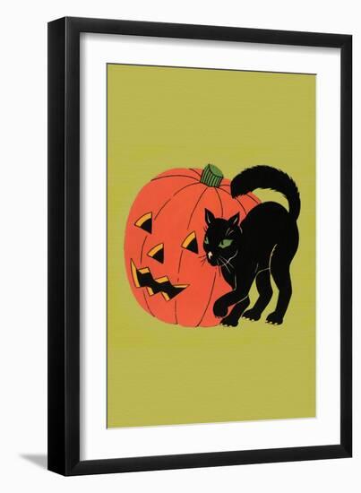 Black Cat with Jack-O-Lantern-null-Framed Art Print