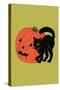 Black Cat with Jack-O-Lantern-null-Stretched Canvas