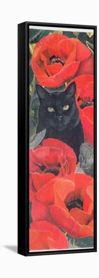 Black Cat with Poppies-Anne Robinson-Framed Stretched Canvas