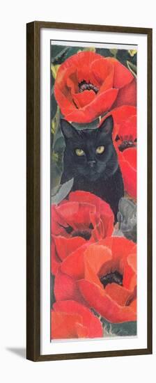 Black Cat with Poppies-Anne Robinson-Framed Premium Giclee Print