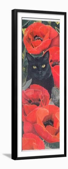 Black Cat with Poppies-Anne Robinson-Framed Premium Giclee Print