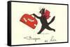 Black Cat with Suitcase, French Greetings from Nice-null-Framed Stretched Canvas