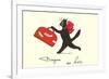 Black Cat with Suitcase, French Greetings from Nice-null-Framed Premium Giclee Print