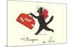 Black Cat with Suitcase, French Greetings from Nice-null-Mounted Premium Giclee Print