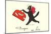 Black Cat with Suitcase, French Greetings from Nice-null-Mounted Art Print