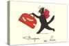 Black Cat with Suitcase, French Greetings from Nice-null-Stretched Canvas