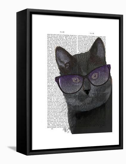 Black Cat with Sunglasses-Fab Funky-Framed Stretched Canvas