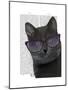 Black Cat with Sunglasses-Fab Funky-Mounted Art Print