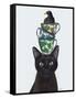 Black Cat with Teacups and Blackbird-Fab Funky-Framed Stretched Canvas