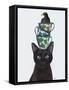 Black Cat with Teacups and Blackbird-Fab Funky-Framed Stretched Canvas