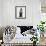 Black Cat with Teacups and Blackbird-Fab Funky-Framed Art Print displayed on a wall