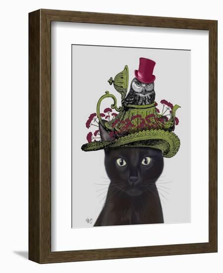 Black Cat with Teapot and Owl-Fab Funky-Framed Art Print