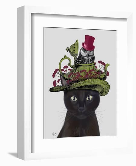 Black Cat with Teapot and Owl-Fab Funky-Framed Art Print