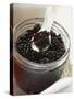 Black Caviar in Jar with Mother-Of-Pearl Spoon-null-Stretched Canvas