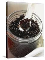 Black Caviar in Jar with Mother-Of-Pearl Spoon-null-Stretched Canvas