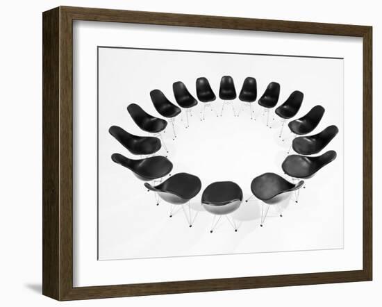 Black Chairs In A Circle Isolated On White Background-gemenacom-Framed Art Print