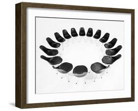 Black Chairs In A Circle Isolated On White Background-gemenacom-Framed Art Print