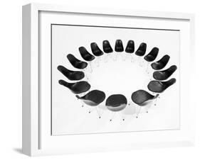Black Chairs In A Circle Isolated On White Background-gemenacom-Framed Art Print