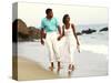 Black Couple Walking Together on the Beach-Bill Bachmann-Stretched Canvas