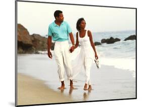 Black Couple Walking Together on the Beach-Bill Bachmann-Mounted Photographic Print