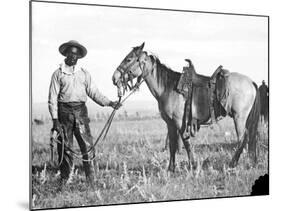 Black Cowboy and Horse, C.1890-1920-null-Mounted Photographic Print