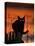 Black Domestic Cat, Silhoutte at Sunset with Eyes Reflecting Light-Jane Burton-Stretched Canvas