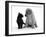 Black Domestic Kitten (Felis Catus) and Labrador Puppy (Canis Familiaris) Looking at Each Other-Jane Burton-Framed Photographic Print