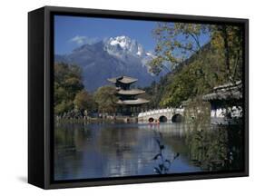 Black Dragon Pool Park with Bridge and Pagoda, Lijiang, Yunnan Province, China-Traverso Doug-Framed Stretched Canvas