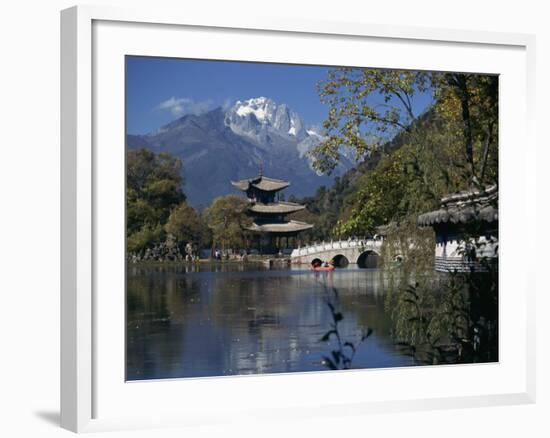 Black Dragon Pool Park with Bridge and Pagoda, Lijiang, Yunnan Province, China-Traverso Doug-Framed Photographic Print