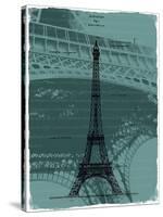Black Eiffel Tower Paris in Light Green-Victoria Hues-Stretched Canvas