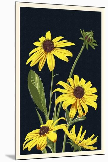 Black Eyed Susan - Letterpress-Lantern Press-Mounted Art Print