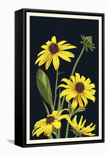 Black Eyed Susan - Letterpress-Lantern Press-Framed Stretched Canvas