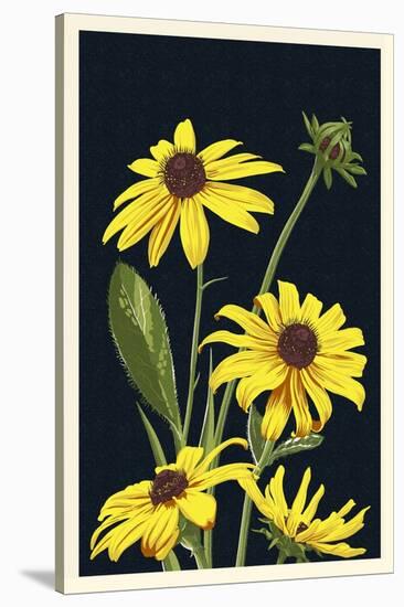 Black Eyed Susan - Letterpress-Lantern Press-Stretched Canvas