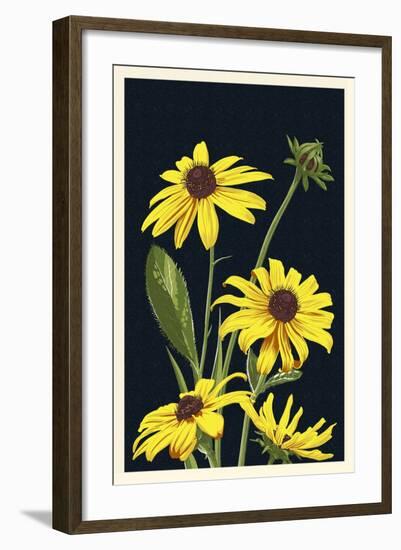 Black Eyed Susan - Letterpress-Lantern Press-Framed Art Print