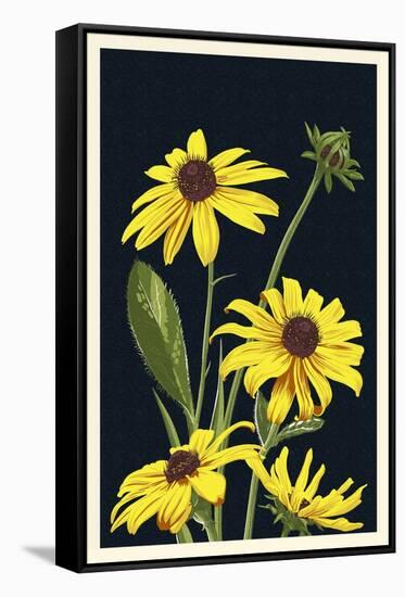 Black Eyed Susan - Letterpress-Lantern Press-Framed Stretched Canvas