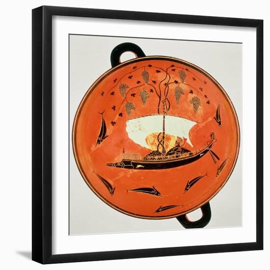 Black-Figure Kylix, Inside View Showing Dionysus in a Boat with a Vine, Exekias, Siren Painter-null-Framed Giclee Print