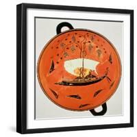 Black-Figure Kylix, Inside View Showing Dionysus in a Boat with a Vine, Exekias, Siren Painter-null-Framed Giclee Print