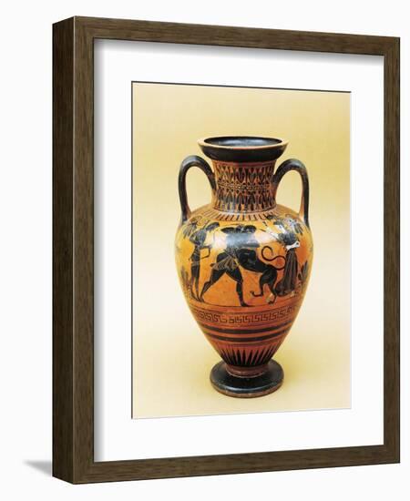 Black-Figure Pottery, Attic Amphora with Heracles and Lion-null-Framed Giclee Print