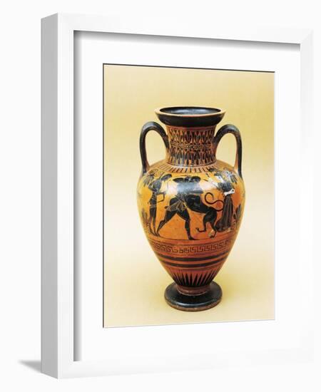 Black-Figure Pottery, Attic Amphora with Heracles and Lion-null-Framed Giclee Print