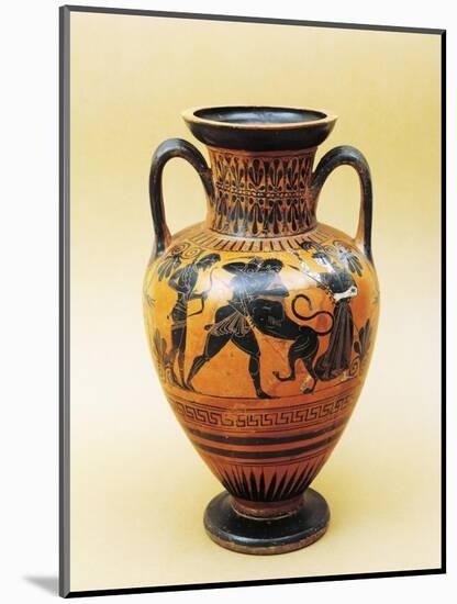 Black-Figure Pottery, Attic Amphora with Heracles and Lion-null-Mounted Giclee Print