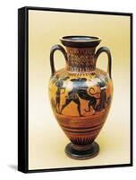 Black-Figure Pottery, Attic Amphora with Heracles and Lion-null-Framed Stretched Canvas