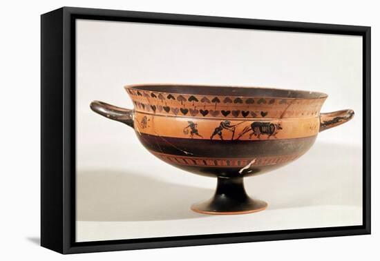 Black Figured Kylix of Ritual Ploughing, Possibly a Scene from the "Attic Thesmophoria"-null-Framed Stretched Canvas