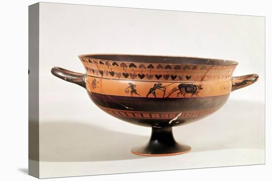 Black Figured Kylix of Ritual Ploughing, Possibly a Scene from the "Attic Thesmophoria"-null-Stretched Canvas