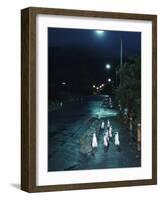 Black Footed Jackass Penguins Walking Along Road at Night, Boulders, South Africa-Inaki Relanzon-Framed Photographic Print